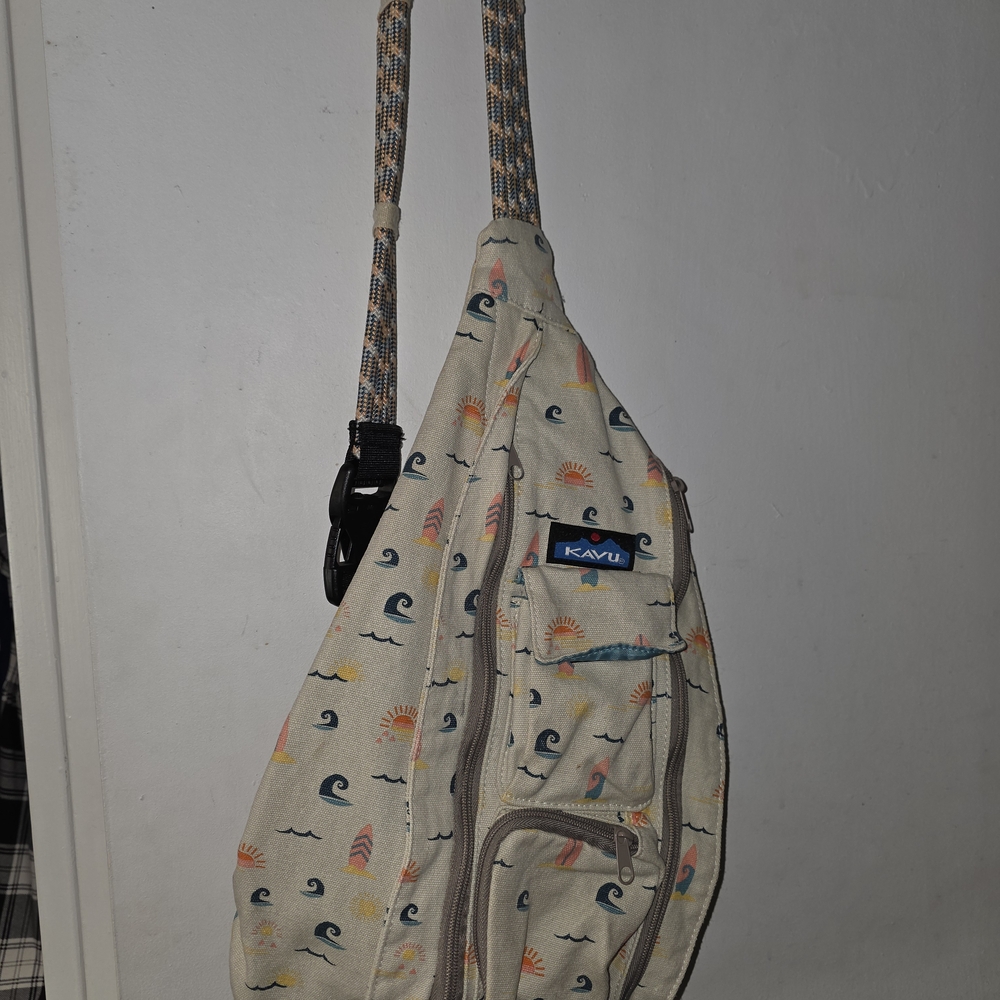 KAVU Beige Sling Bag with Ocean Print